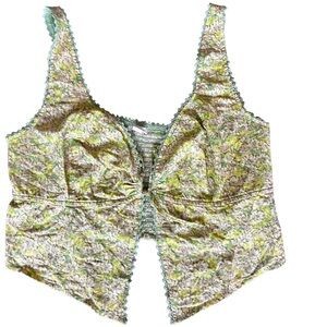 American Eagle XL Tie-Front Corset Tank Top 🌿 Green White Floral Y2K
